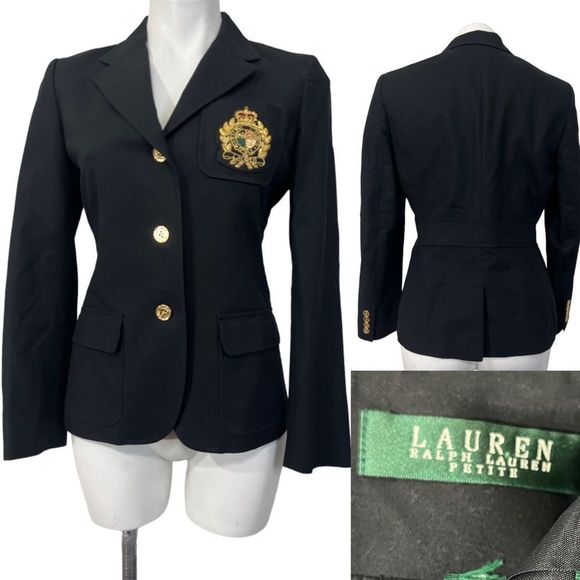 Ralph Lauren Jackets & Blazers - Ralph Lauren Classic Black Blazer Iconic crest / gold tone buttons petite 10/MP